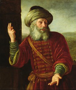Retrato de un anciano con un traje extravagante